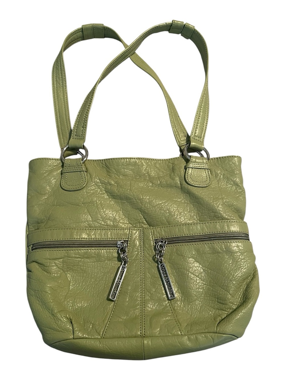 Stone Mountain Pebbled Leather Dual Handle Shoulder Bag Purse Green